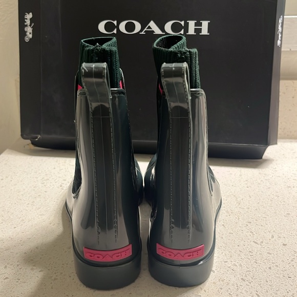 COACH RUBBER RAIN BOOTS | DARK JADE RAINBOOTIE WOMEN’S SIZE 7 - Picture 8 of 11